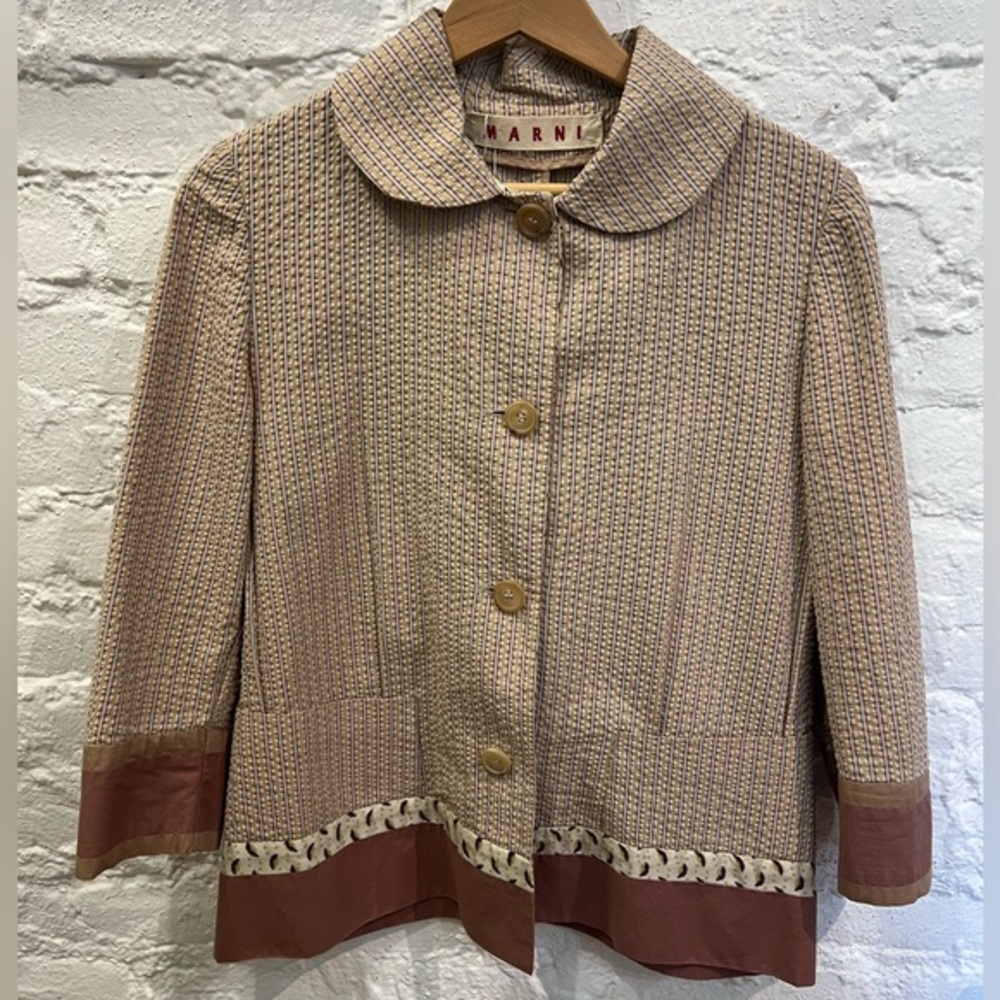 Marni Striped Cream and Blue Textured Jacket